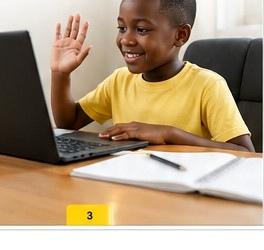 Child learning remotely using a laptop